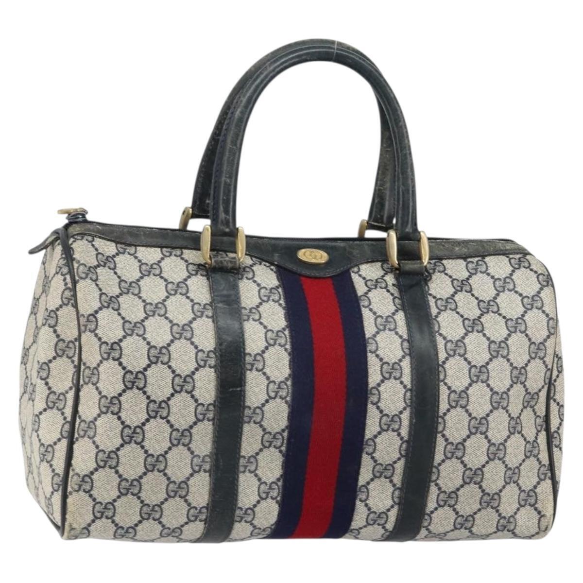 Gucci Gg Supreme Sherry Line Hand Bag Pvc Navy Gold 012 3842 58 Auth Gh1137